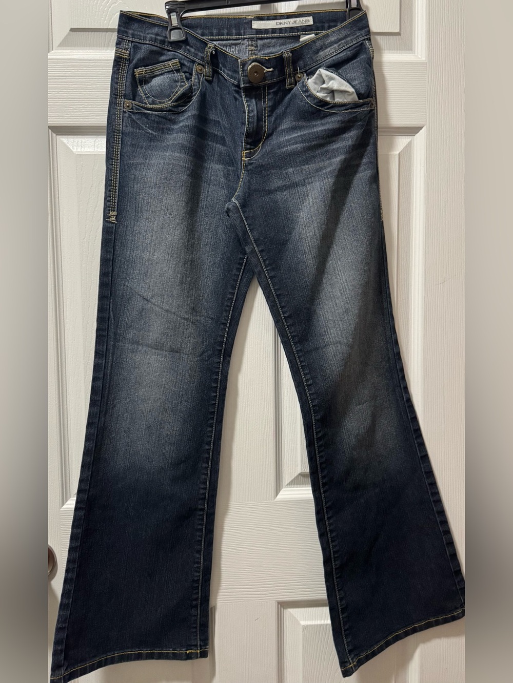 DKNY Dark Indigo Jeans with Yellow Topstitching